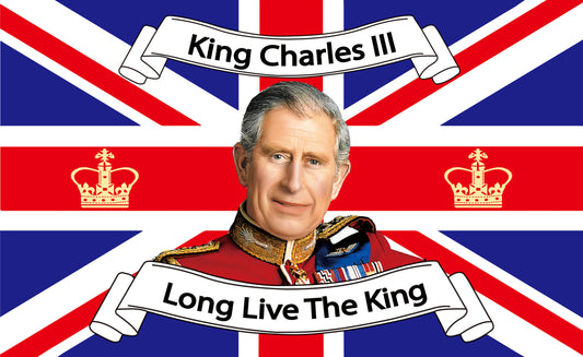 King Charles Long live the king coronation flag 5ft x 3ft with eyelets