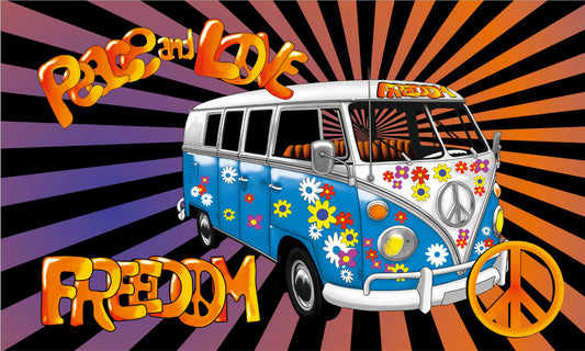 Peace love campervan dub camper retro flag 5ft x 3ft with eyelets