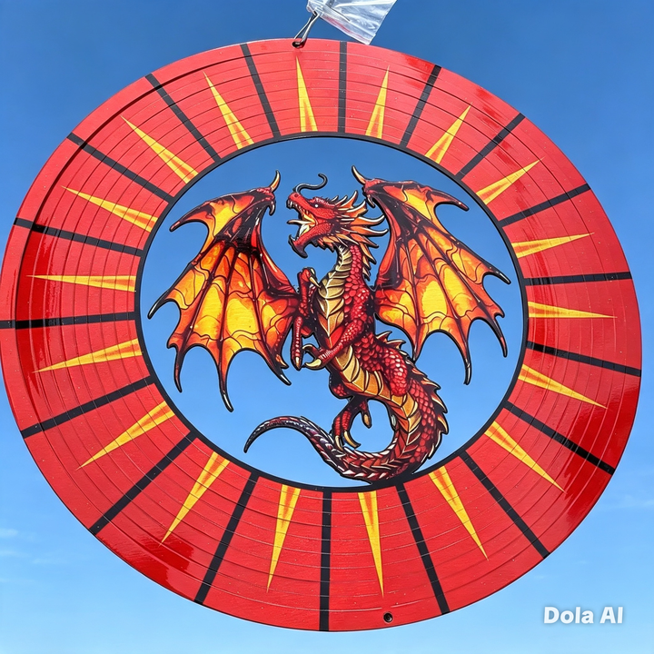Mystical red Dragon 12 inch stainless steel garden windspinner