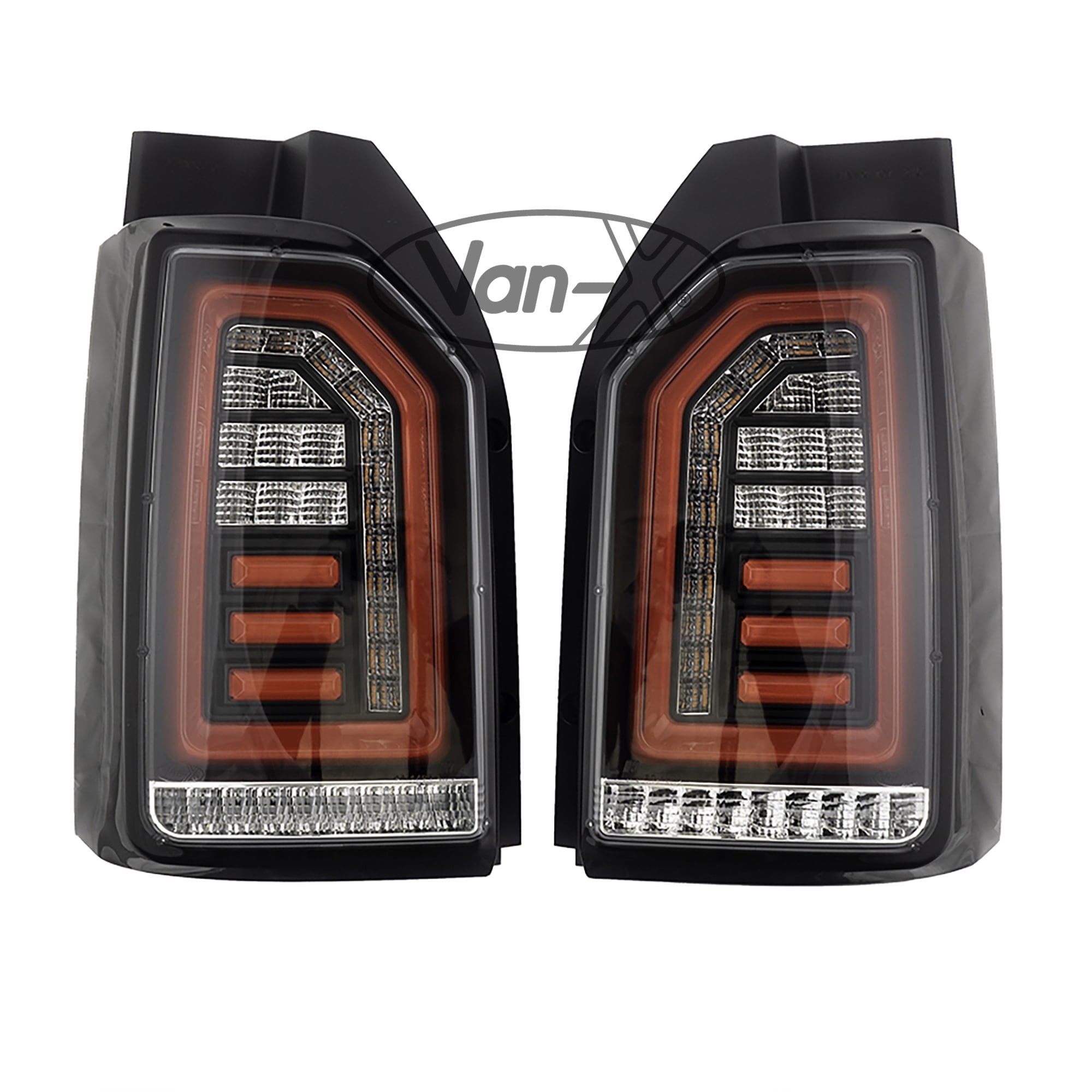 For VW T6 Transporter 2015–2020 Tailgate LED Rear Lights Clear Lens Full LED Light Upgrade – Van-X
