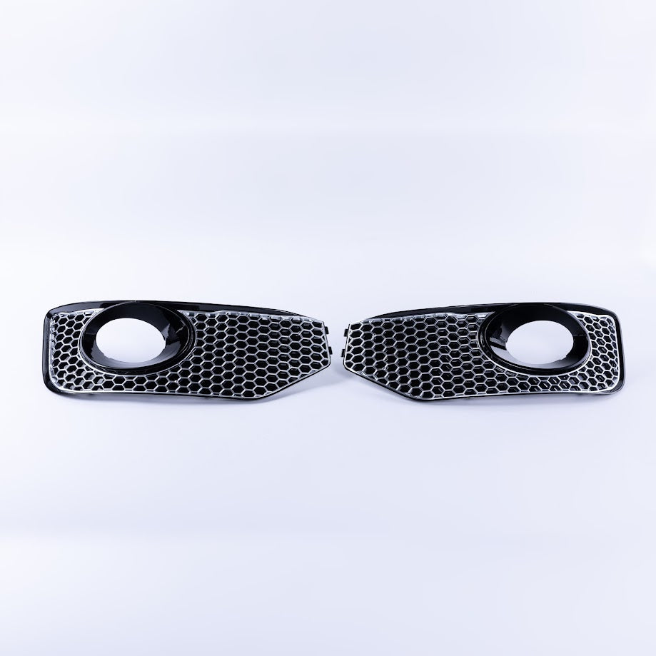 For VW T5.1 Transporter Honeycomb Bumper Grille + Fog Light Trims + Number Plate Trim Matte Chrome Sportline Painted and Ready to Fit