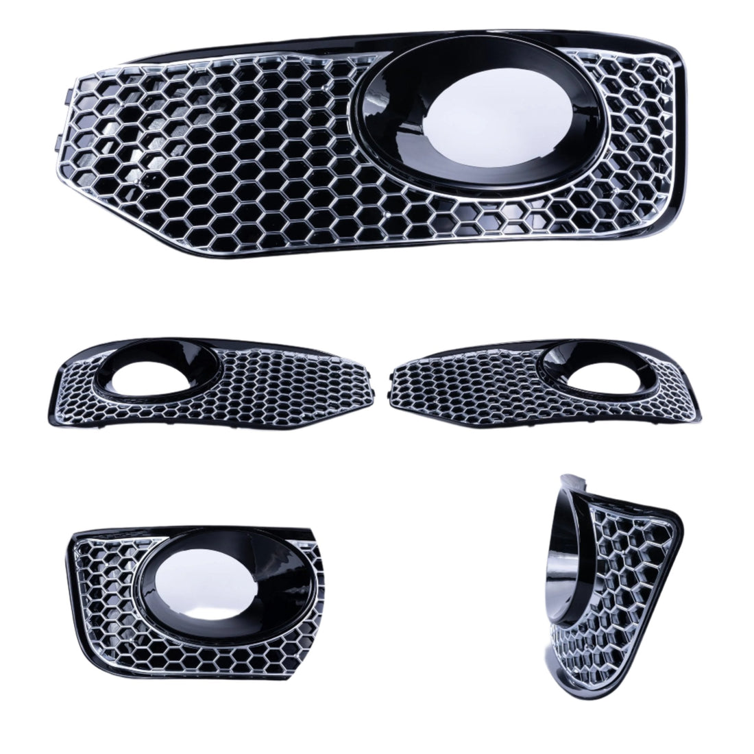 For VW T5.1 Transporter Sportline Honeycomb Front Spoiler Fog Light Trims Matte Chrome | Van-X