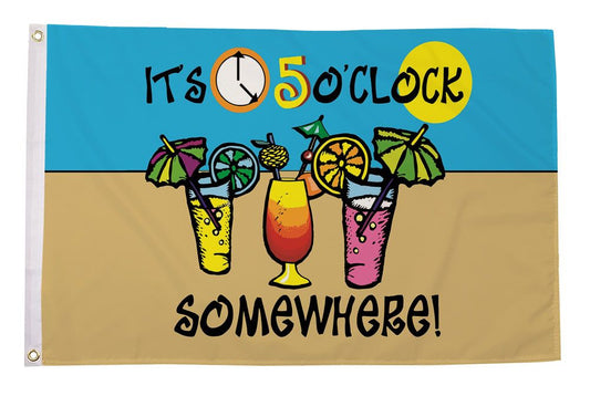 It's 5 o'clock somewhere flag with cocktails 5ft x 3ft
