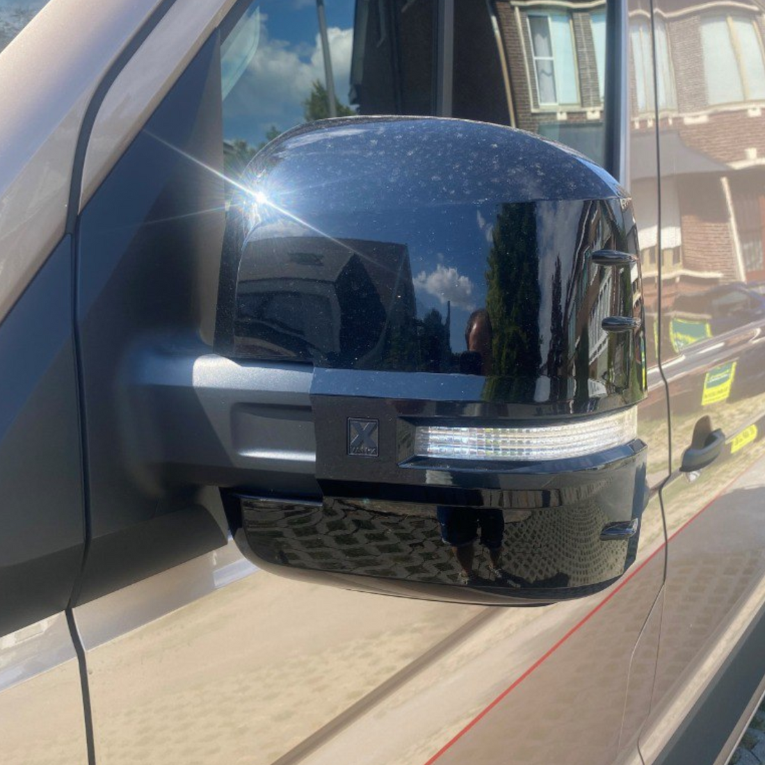 For MAN TGE Wing Mirror Covers Gloss Black Set of 2 Mirror Cap Styling Upgrade - Van-X
