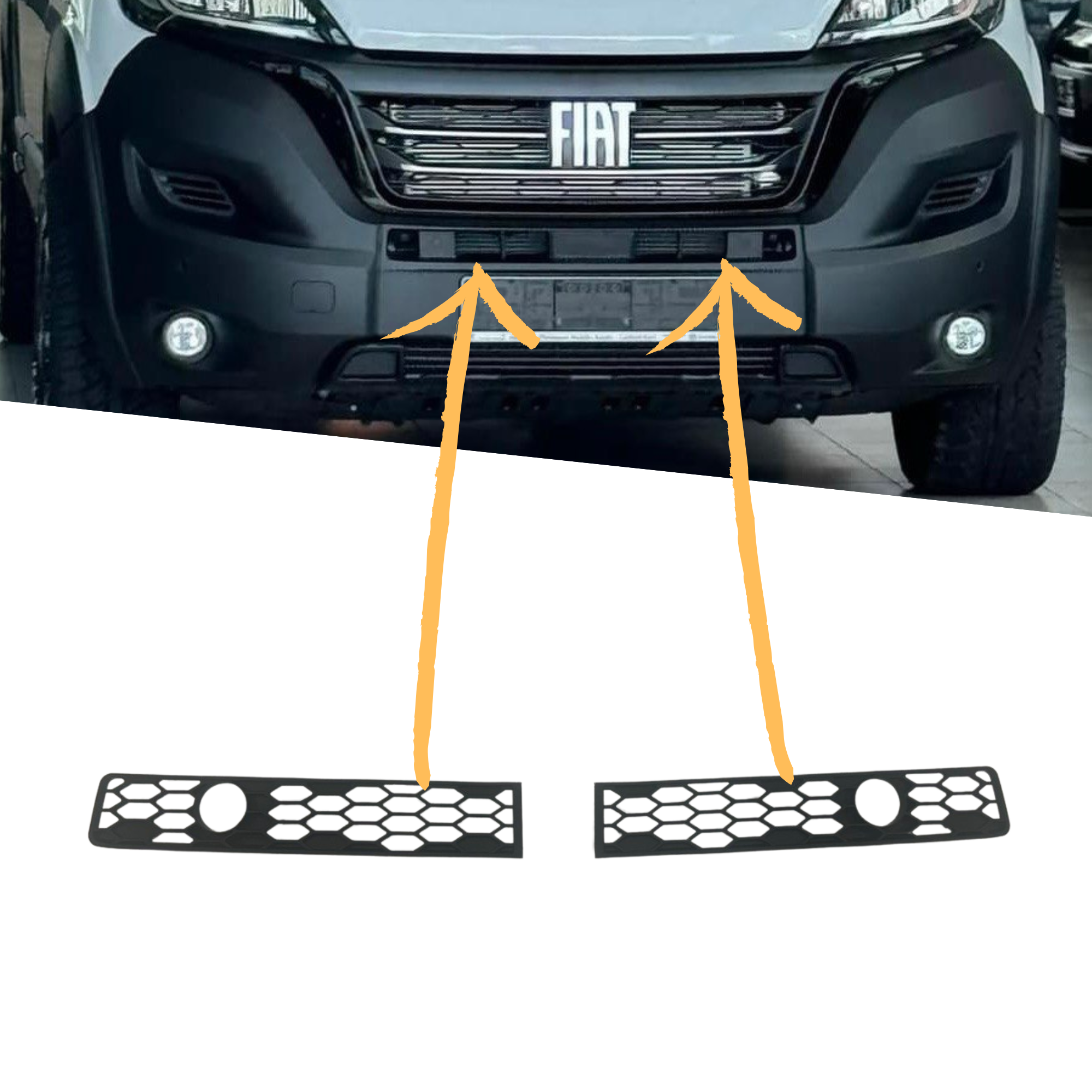 For Fiat Ducato / RAM Promaster Bumper Honeycomb Grille | Matte Black Parking Sensor Compatible | Van-X
