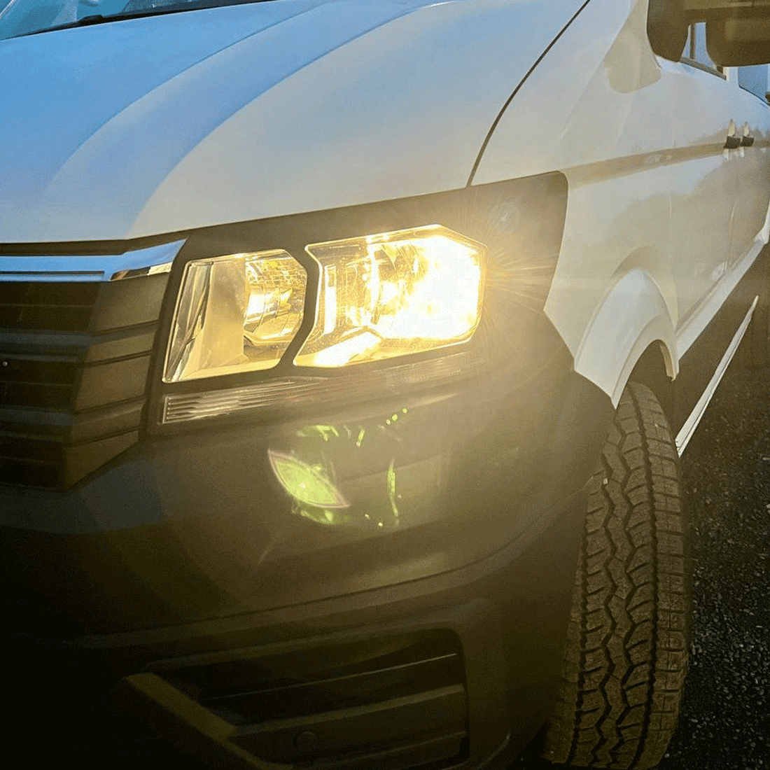 For VW Crafter New Shape Headlight Guards – Hammerite Ultimate Matte Black – Premium Protection | Van-X