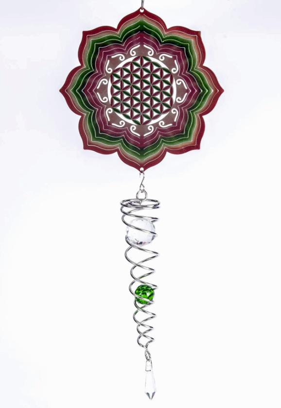Flower of life artist crystal tail stainless steel windspinner set by Spin art