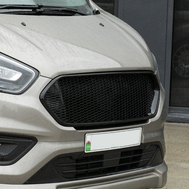 For Ford Transit Custom Badgeless Honeycomb Grille – Gloss Black, Ready to Fit