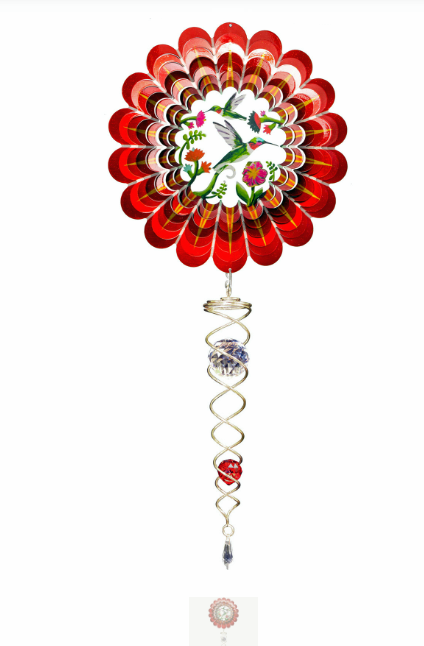 Hummingbird red artist crystal tail stainless steel windspinner set by Spin art