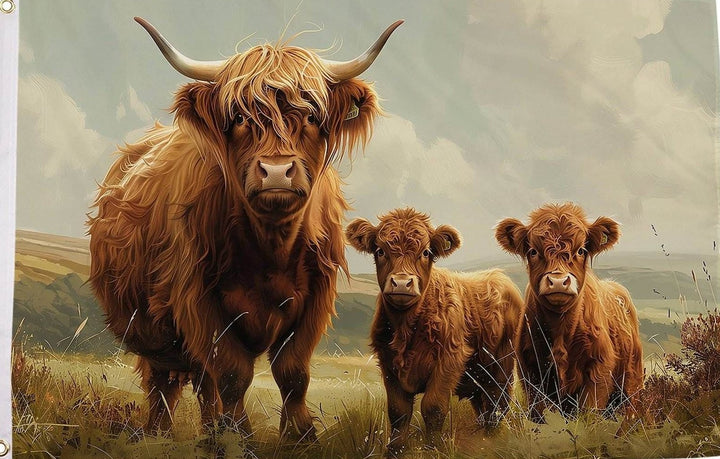 Highland cows flag 5ft x 3ft with eyelets