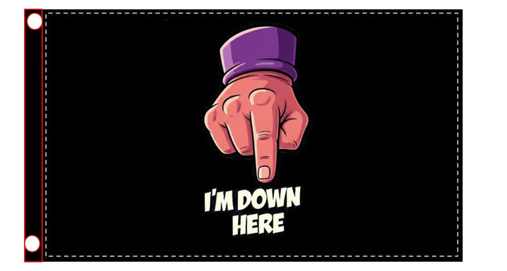 I'm down here festival flag 5ft x 3ft with metal eyelets