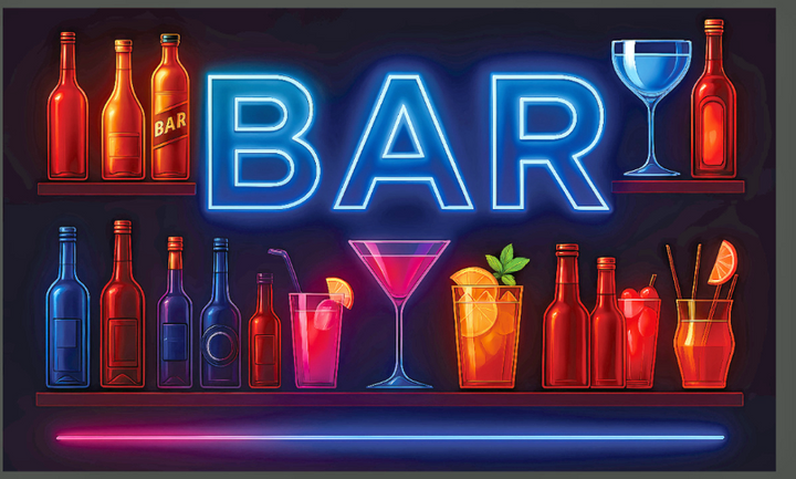 Cocktail bar polyester flag 5ft x 3ft in neon style
