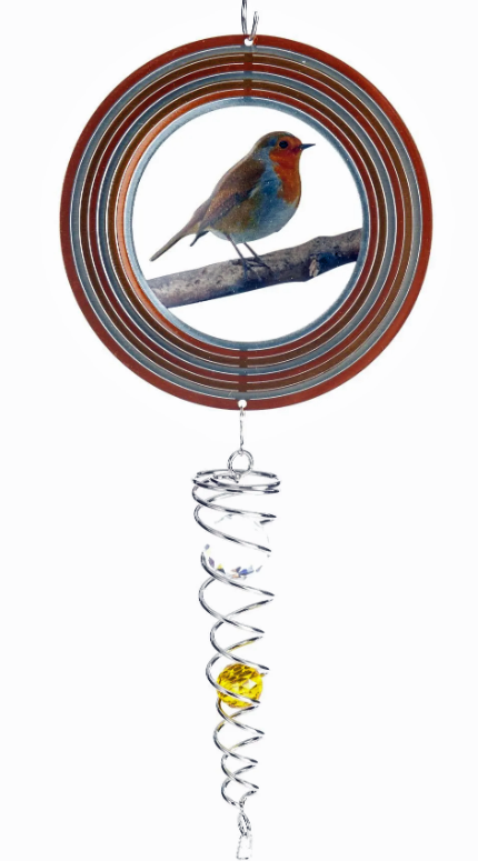 Robin artist crystal tail stainless steel windspinner set by Spin art