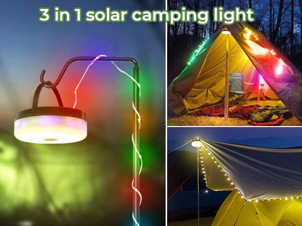 Solar / USB rechargeable 10m string/pole  light in multi colour and warm white multi function
