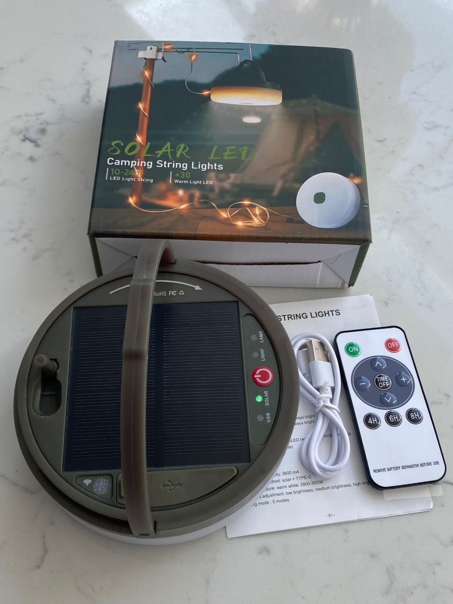 Solar / USB rechargeable 10m string/pole  light in multi colour and warm white multi function