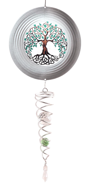 Tree of life artist crystal tail stainless steel windspinner set by Spin art