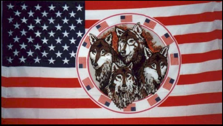 USA with 4 wolves flag 5ft x 3ft