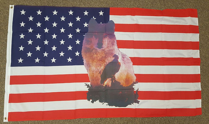 USA wolf and eagle flag 5ft x 3ft with eyelets