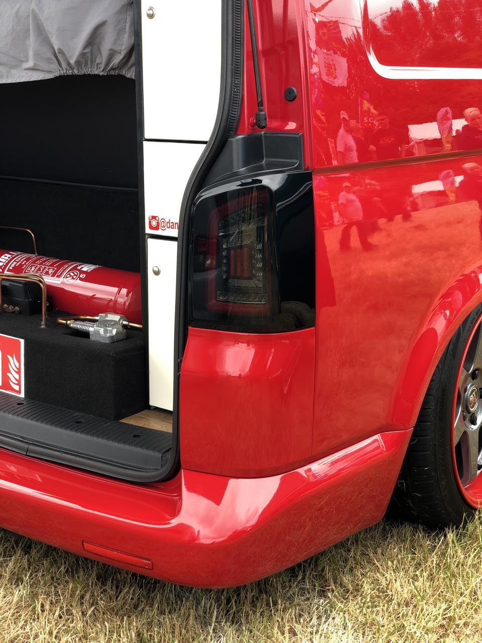 For VW T5 Transporter MK3.1 Tailgate LED Rear Lights Smoked Full Frame Light Bar Upgrade – Van-X
