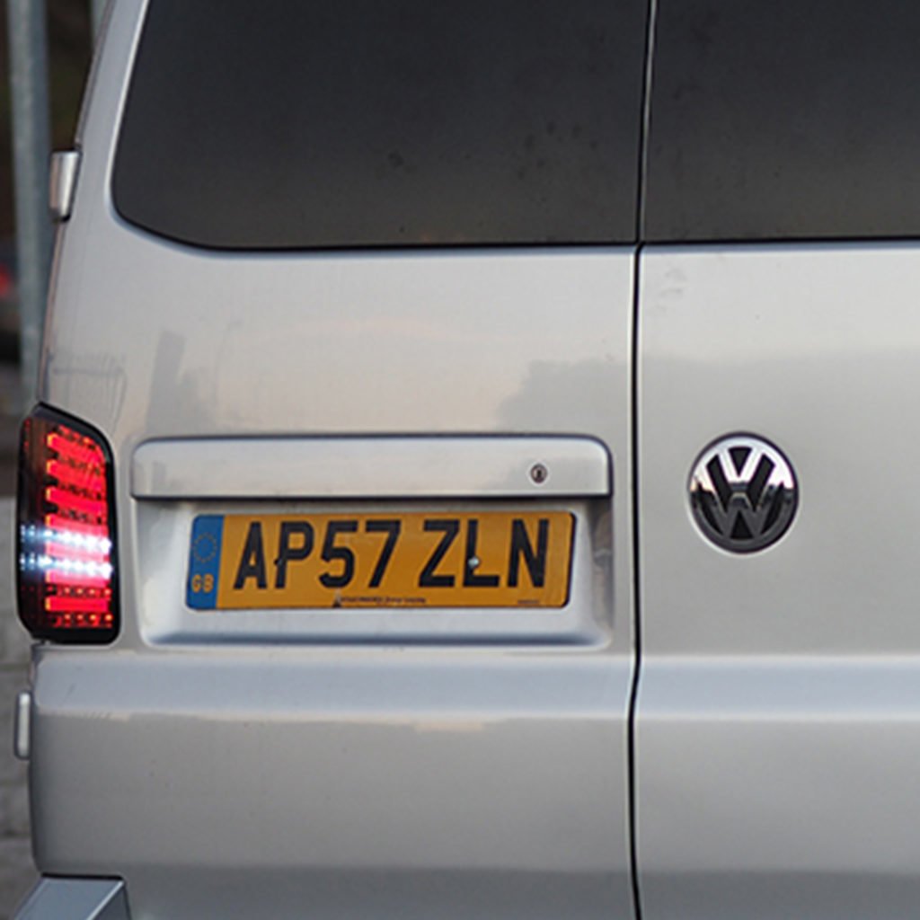 For VW T5/T5.1 Transporter Barn Door Number Plate Unit – Reflex Silver Painted Trim, Ready to Fit – Van-X