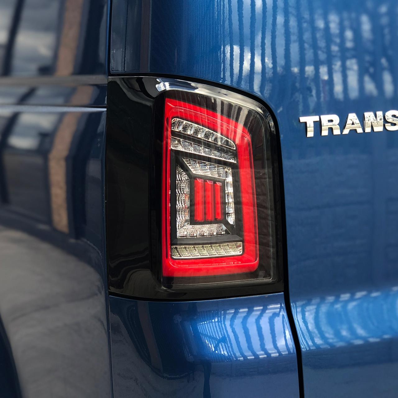 For VW T5 Transporter MK3.1 Tailgate LED Rear Lights Smoked Full Frame Light Bar Upgrade – Van-X