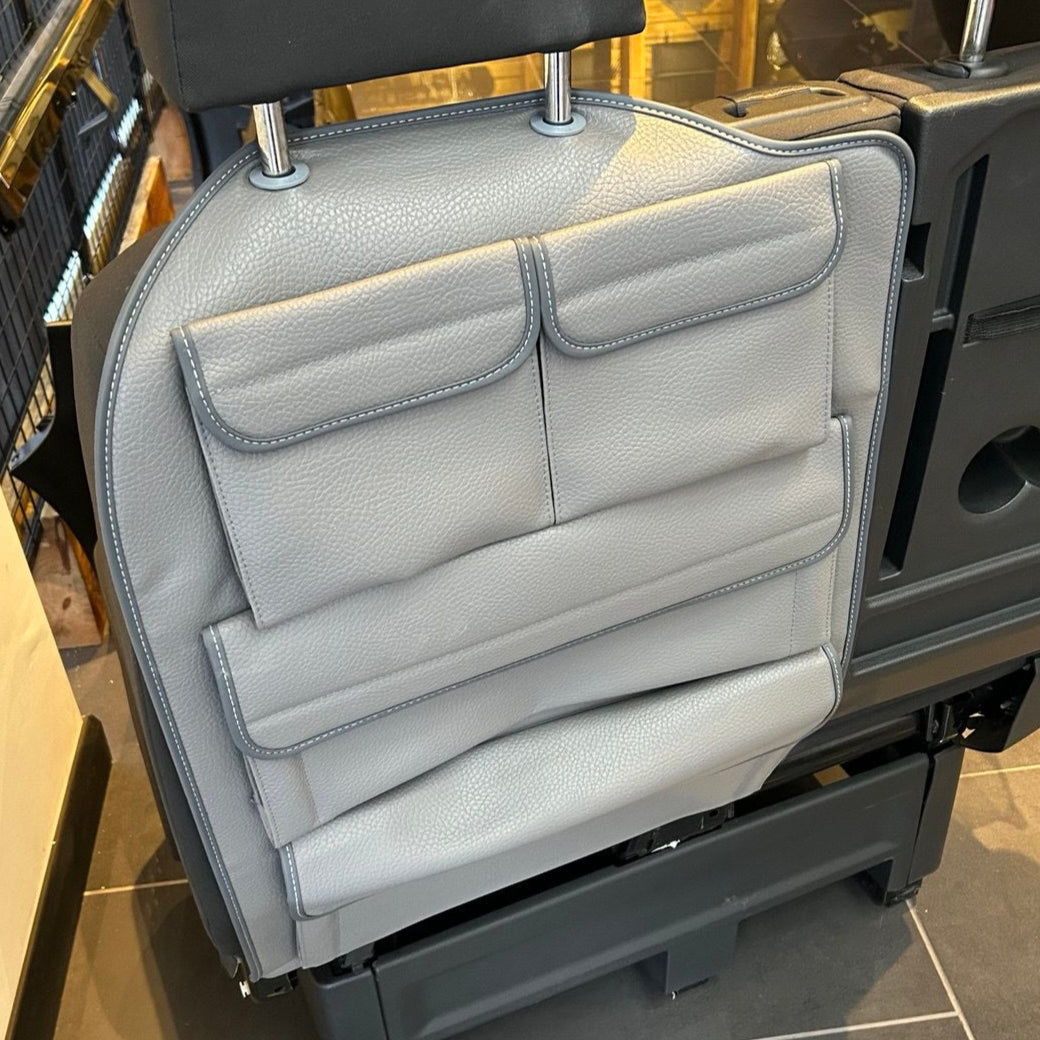 For New VW Crafter Left Side Double Passenger Seat Back Organiser | Dark Grey Leatherette Storage Pocket | Van-X