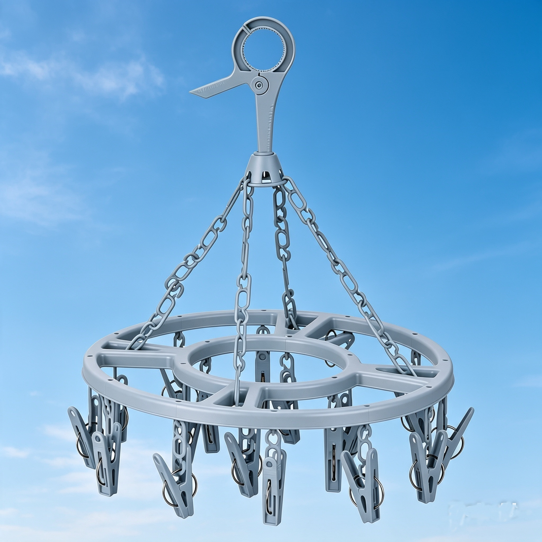 Round clothes airer with 18 hanging pegs
