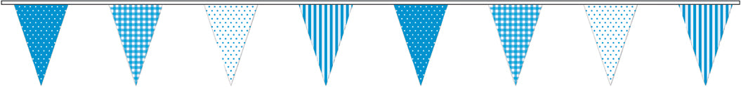 Blaue Wimpelkette mit Gingham-Punkten und Streifen, für Party, Babyparty, Retro, 9 m lang, von hoher Qualität