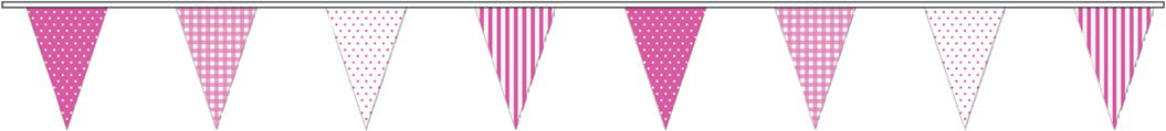 Rosa Gingham-Tupfen- und Streifen-Party-Babyparty-Retro-Wimpelkette, 9 m lang, von hoher Qualität