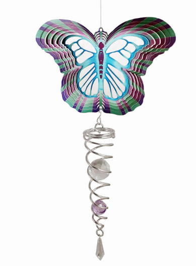 Butterfly artist crystal tail stainless steel windspinner set by Spin art
