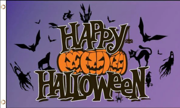 Happy Halloween purple flag 5ft x 3ft with eyelets