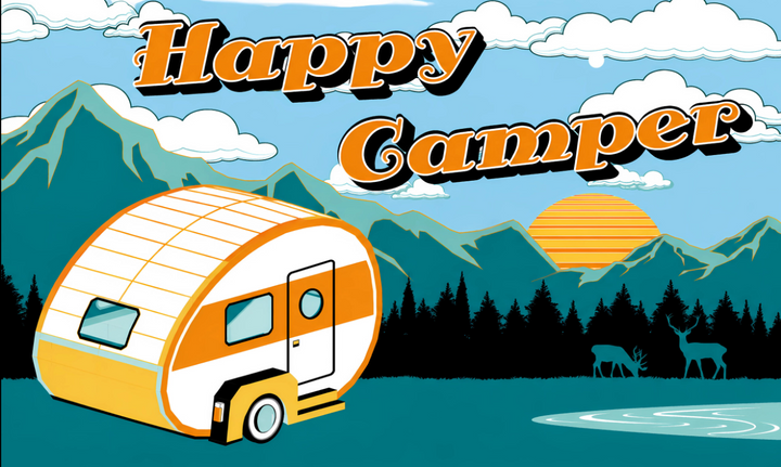 Happy campers caravan flag 5ft x 3ft with eyelets