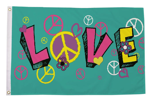 LOVE PEACE FLAG 5FT X 3FT WITH EYELETS