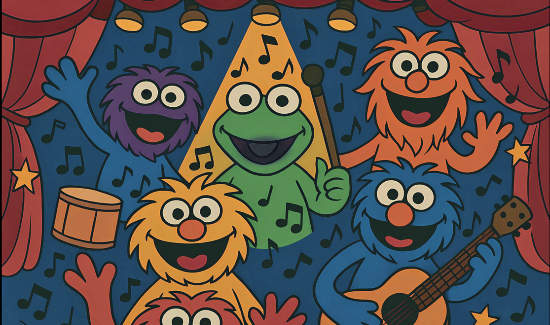 Musical puppets novelty festival flag 5ft x 3ft with eyelets