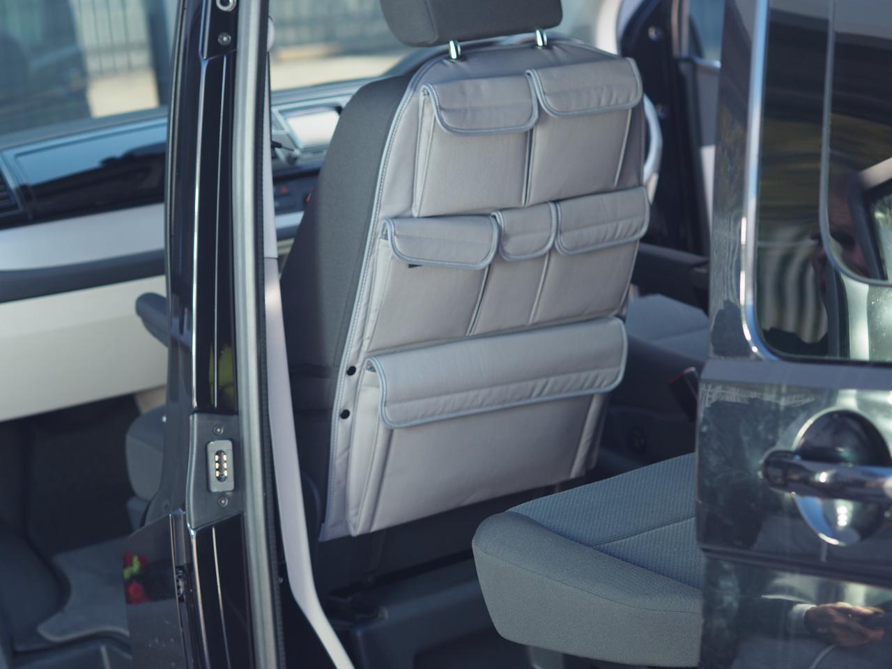 For VW T6 & T6.1 Transporter Leatherette Captain Seat Back Organiser Campervan Storage - Van-X