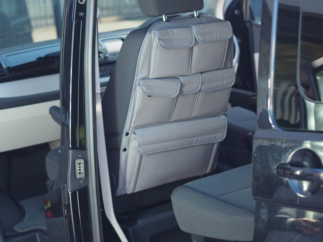 For VW T6 & T6.1 Transporter Leatherette Captain Seat Back Organiser Campervan Storage - Van-X