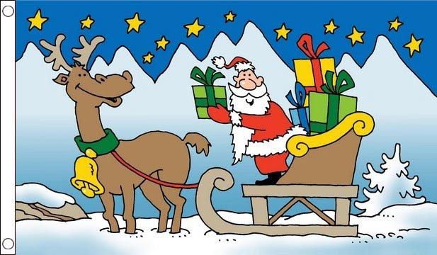 Santa sleigh polyester Christmas flag 5ft x 3ft with eyelets