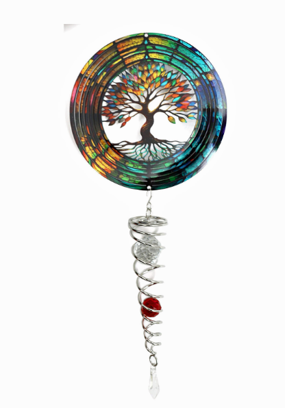 Tree of life rainbow artist crystal tail stainless steel windspinner set by Spin art