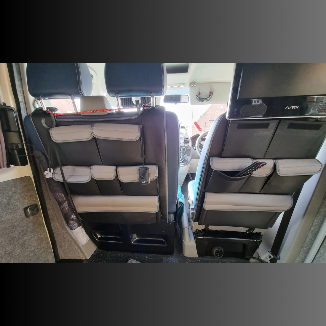 For VW T5 & T5.1 Transporter Leatherette Back Seat Organiser Single & Double Campervan - Van-X