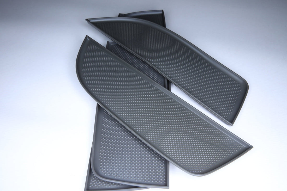 For VW T5/T5.1 Dark Grey Rubber Door Pocket Inserts for Driver & Double Passenger Doors – Van-X