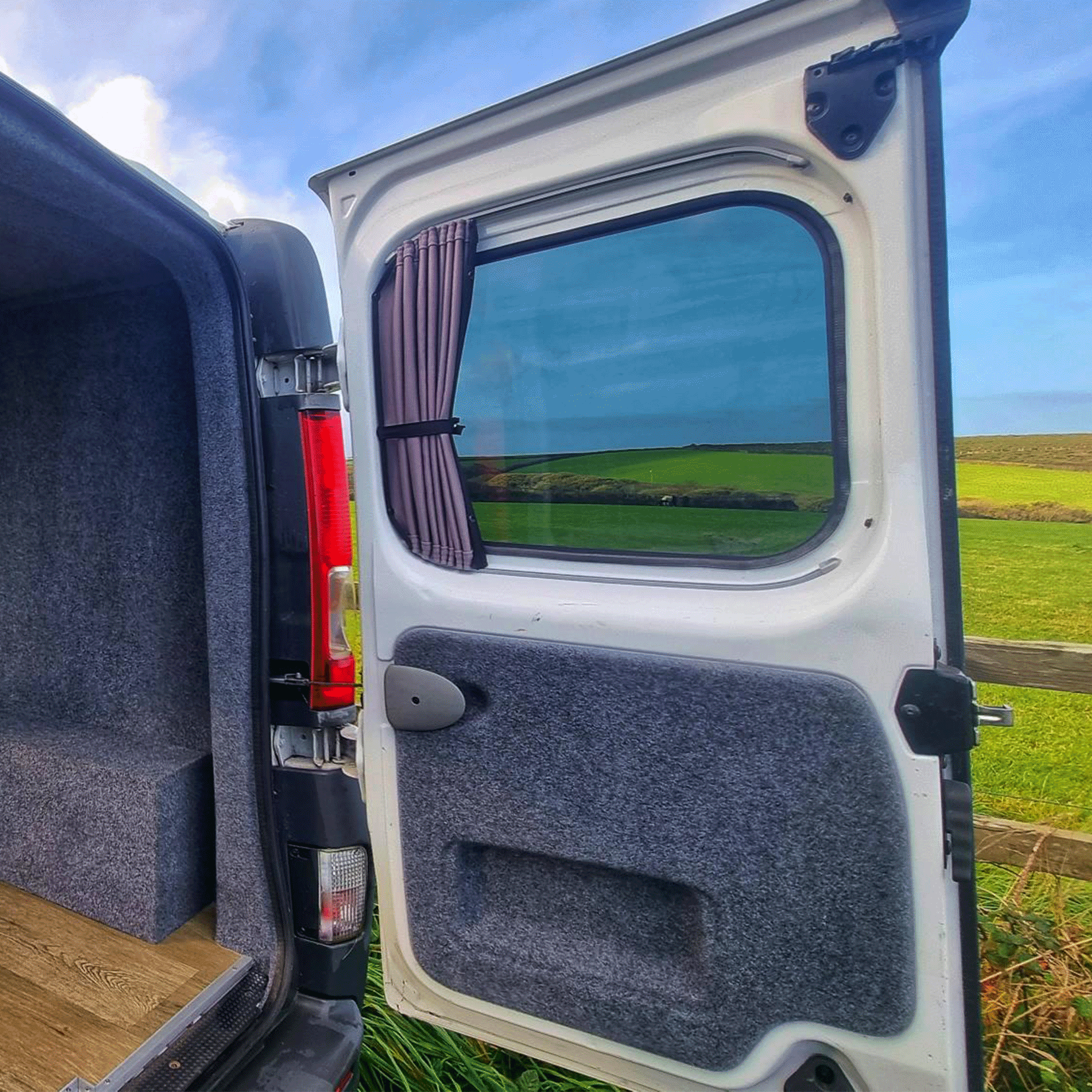For Vauxhall Vivaro Premium 1 x Barndoor Window Curtains Van-X