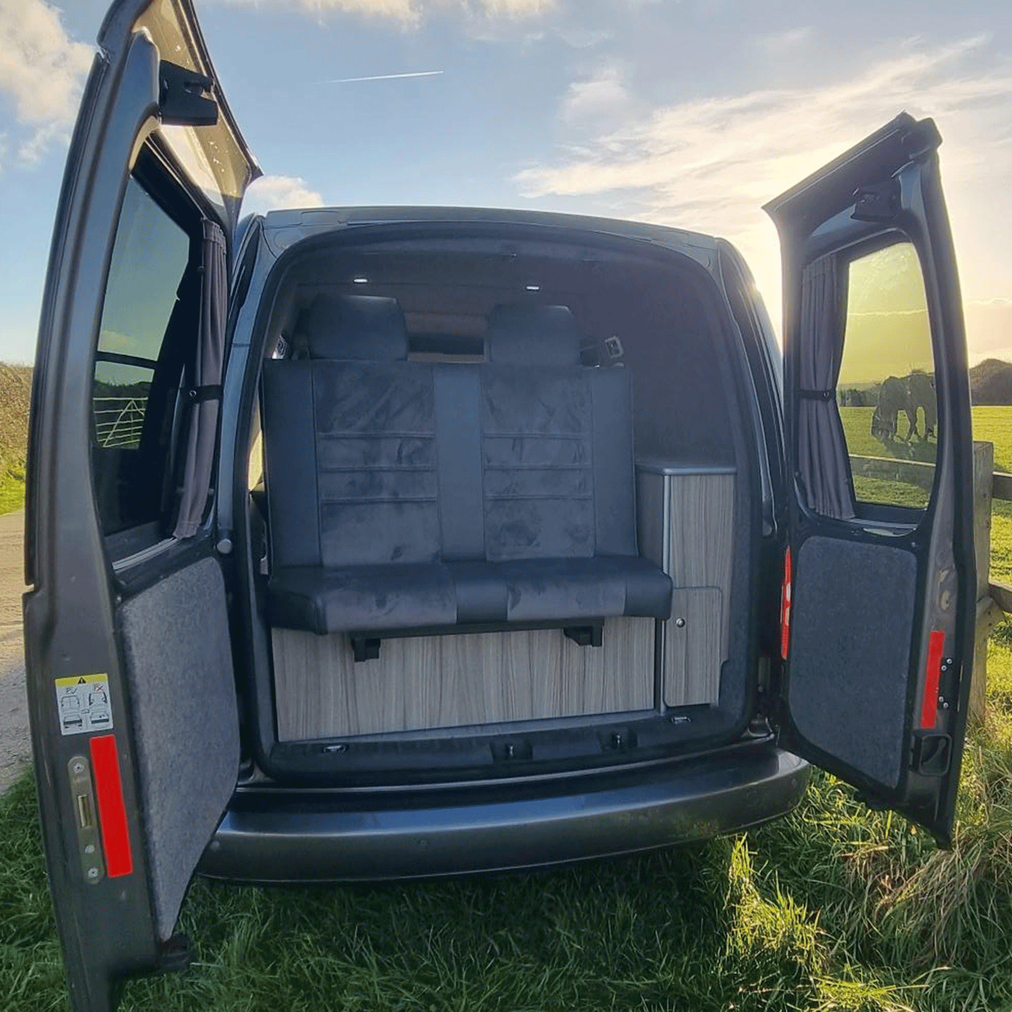 For VW Caddy Premium 1 x Barndoor Window Curtains Van-X