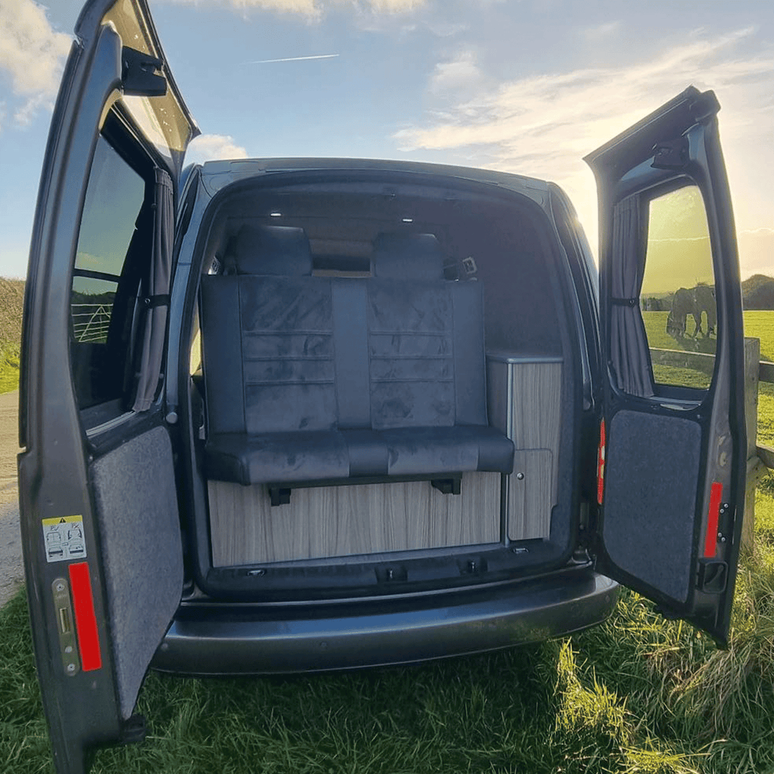 For VW Caddy Premium 1 x Barndoor Window Curtains Van-X