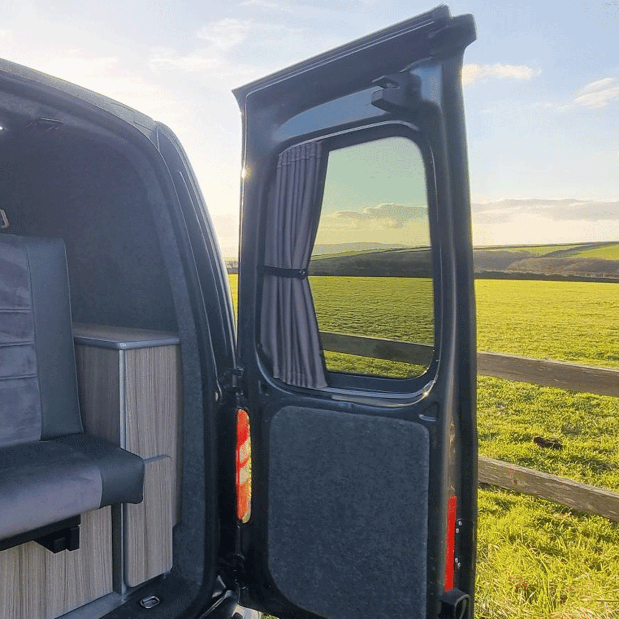 For VW Caddy Premium 1 x Barndoor Window Curtains Van-X
