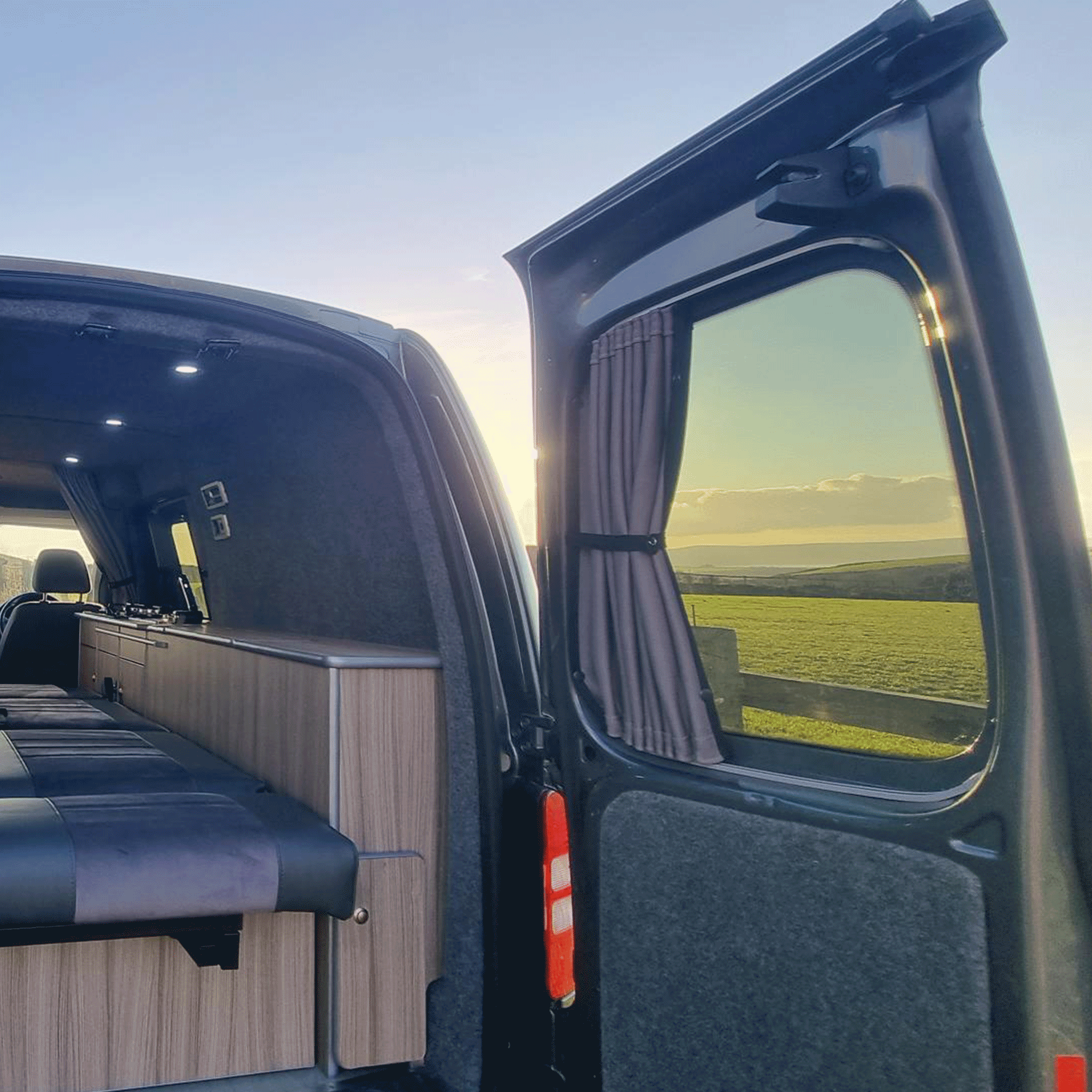 For VW Caddy Premium 1 x Barndoor Window Curtains Van-X