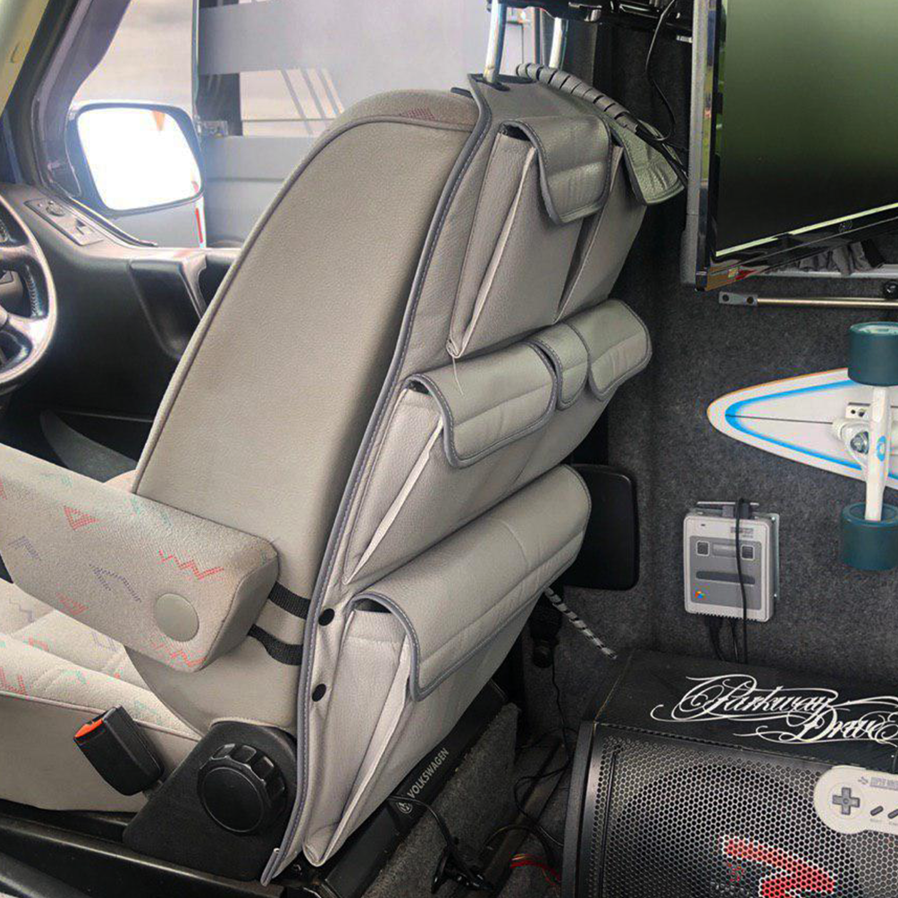 For VW T4 Caravelle Leatherette Captain Seat Back Organiser Campervan Storage - Van-X