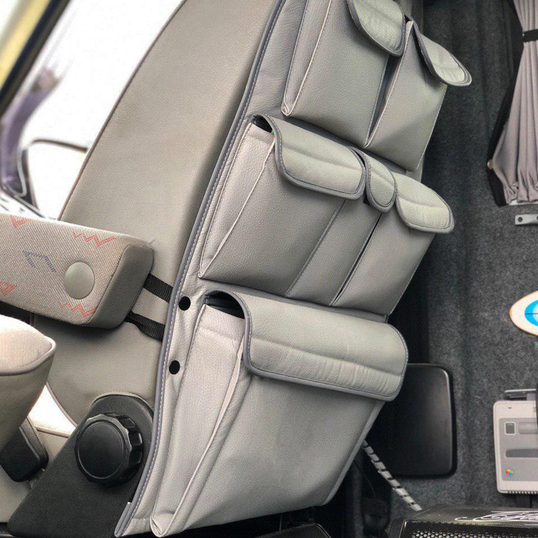For VW T4 Caravelle Leatherette Captain Seat Back Organiser Campervan Storage - Van-X