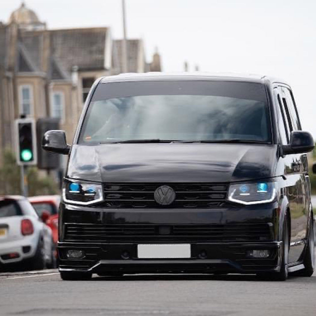 For VW T6 Front R-Line Badgeless Grille Gloss Black Upgrade Styling Kit - Van-X