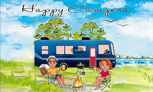 Drapeau Happy campers camping-car vanlife 5 pieds x 3 pieds avec œillets