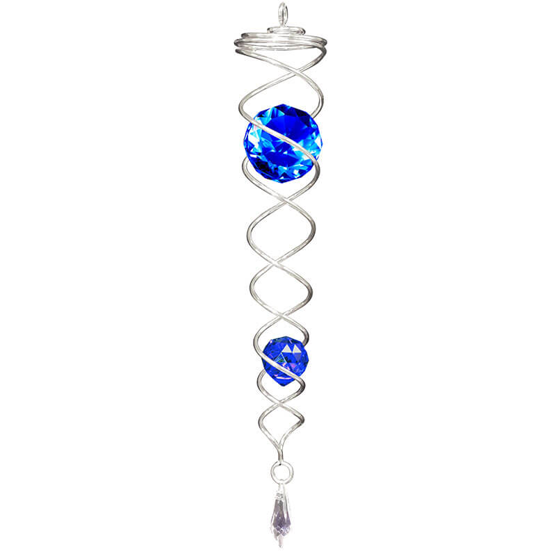 Grande queue en cristal bleue de 30 cm, idéale pour une utilisation avec une éolienne en acier inoxydable.